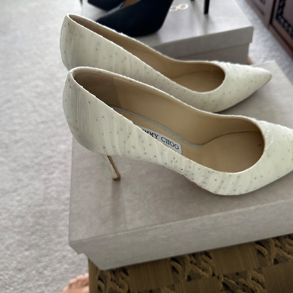 Jimmy Choo Romy 85 Cloudy Tulle w/ Glitter - White/silver Size 40 Shoes - Picture 2 of 6